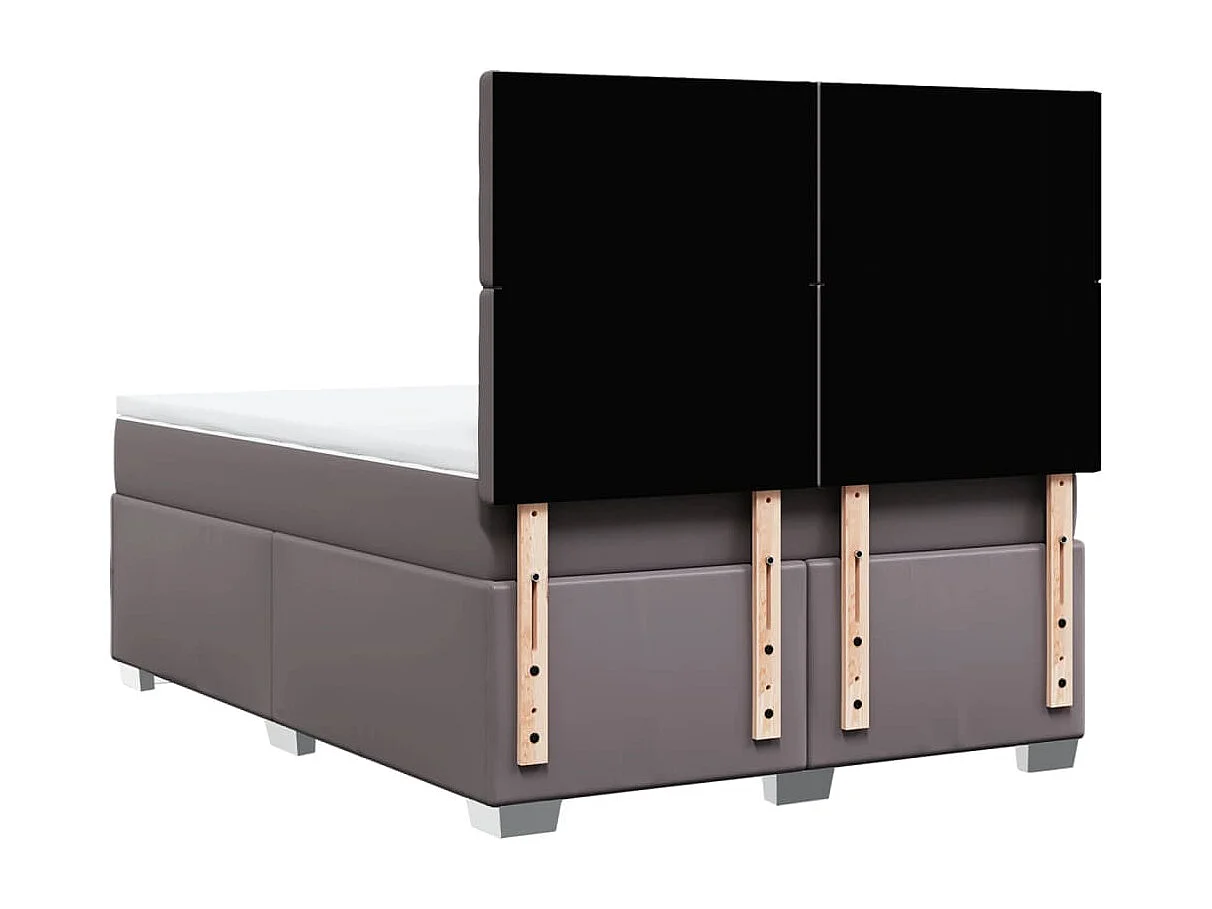 Cama box spring con colchón cuero sintético gris 140x190 cm