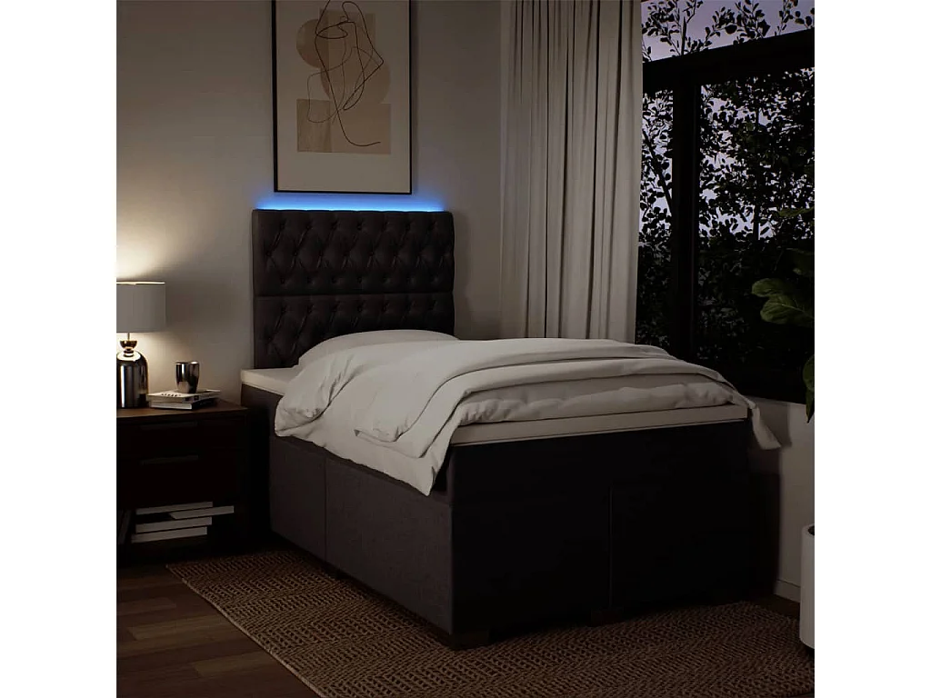 Cama box spring con colchón tela marrón oscuro 120x190 cm
