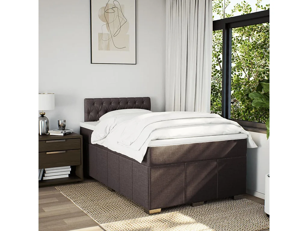 Sommier à lattes de lit et matelas marron foncé 120x190cm tissu