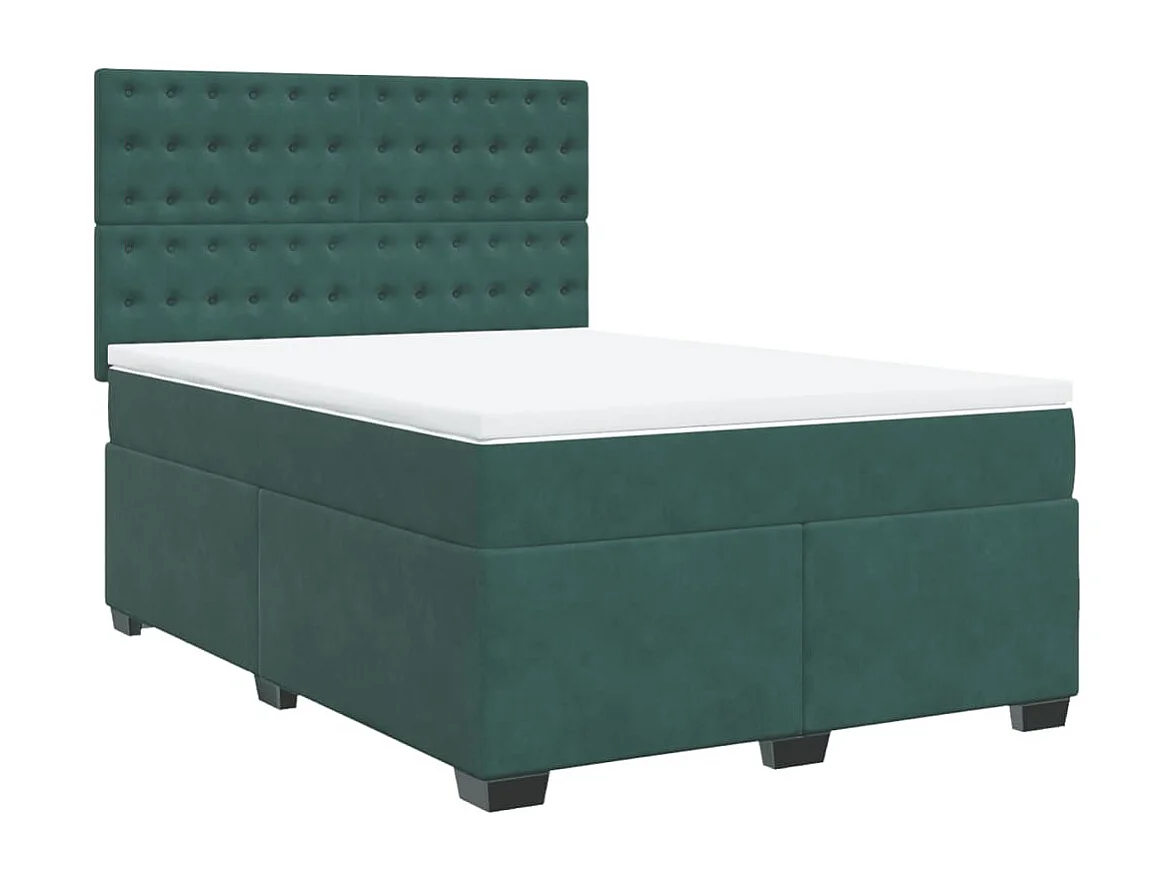 Cama box spring con colchón terciopelo verde oscuro 140x200 cm