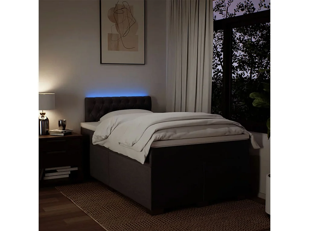 Cama box spring con colchón tela marrón oscuro 120x190 cm