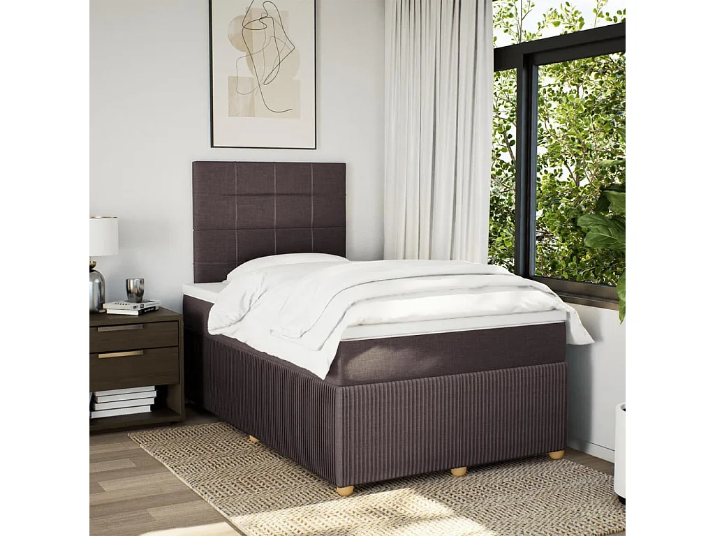 Sommier à lattes de lit et matelas marron foncé 120x190cm tissu