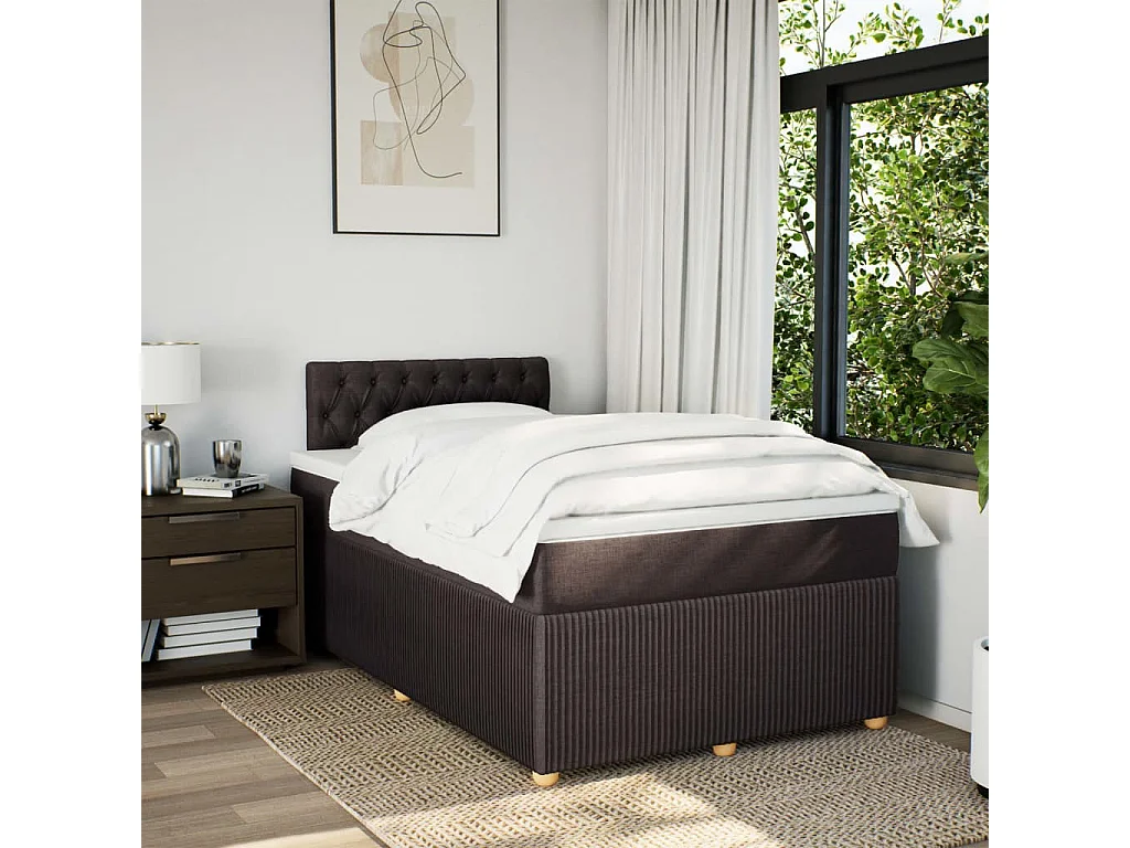 Cama box spring con colchón tela marrón oscuro 120x190 cm