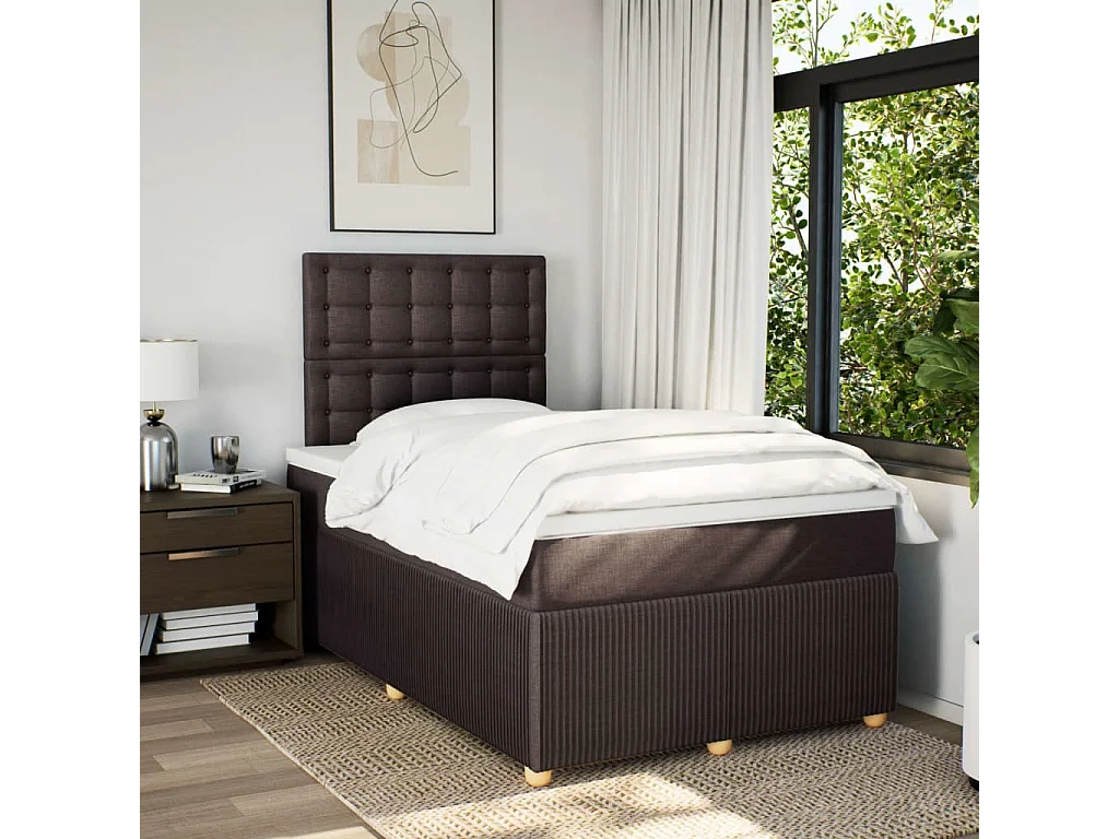 Sommier à lattes de lit et matelas marron foncé 120x190cm tissu