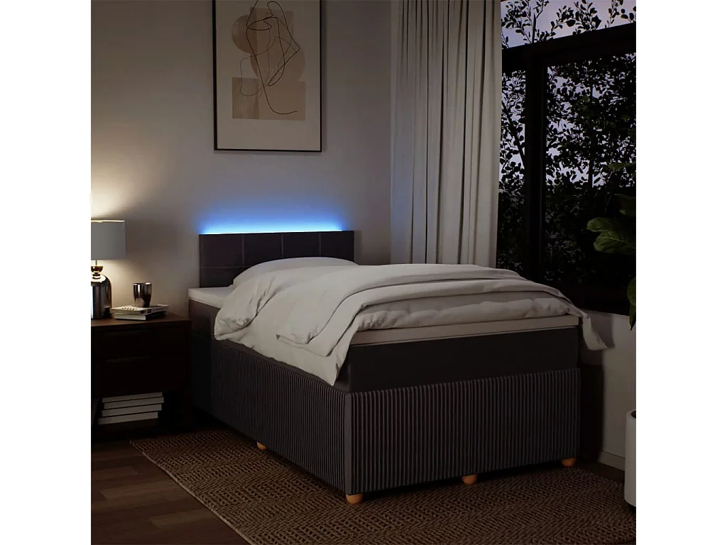 Cama box spring con colchón tela marrón oscuro 120x190 cm