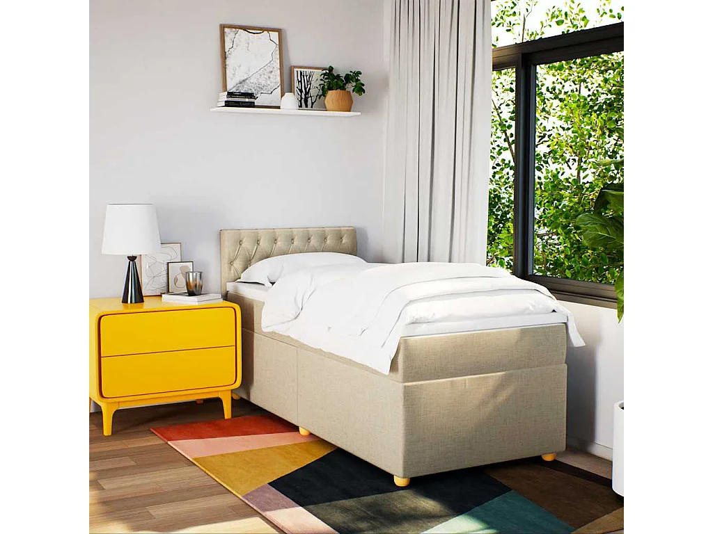 Boxspring met matras stof crèmekleurig 80x200 cm