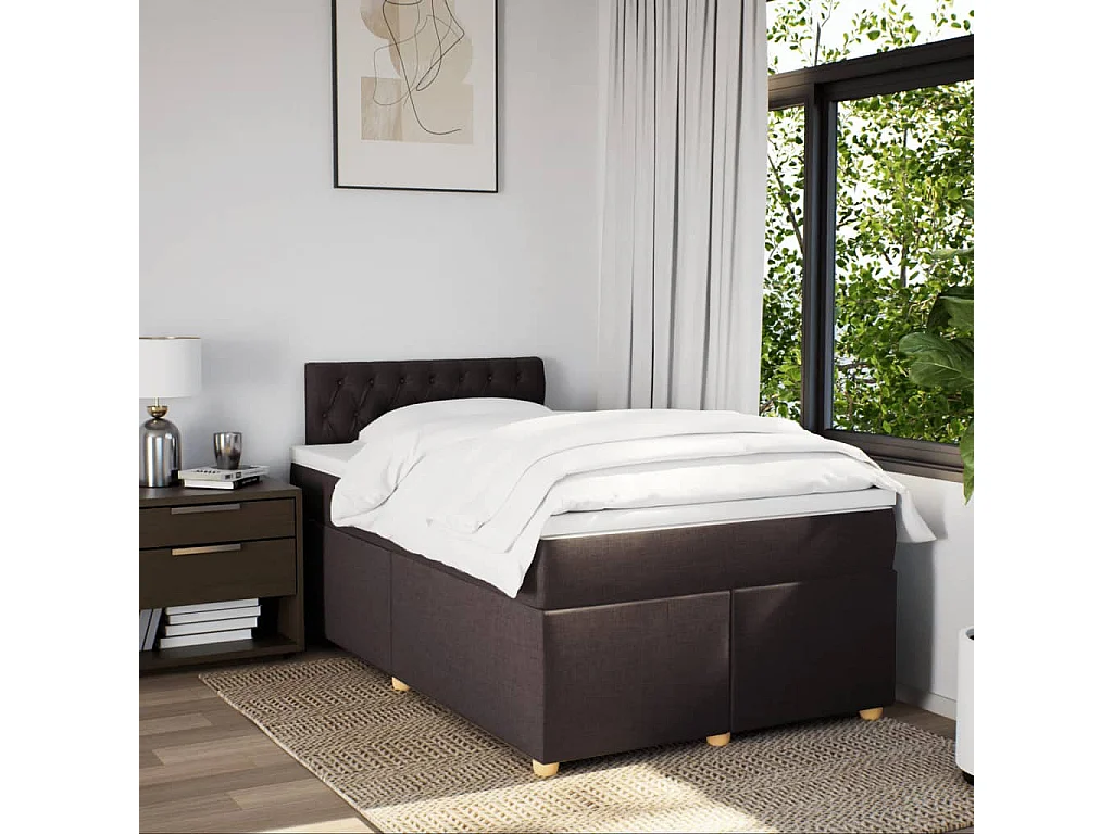 Sommier à lattes de lit et matelas marron foncé 120x190cm tissu