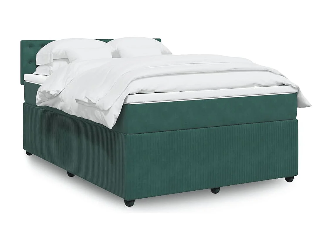 Cama box spring con colchón terciopelo verde oscuro 140x190 cm