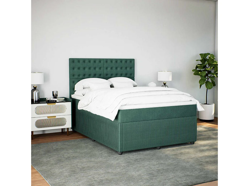 Cama box spring con colchón terciopelo verde oscuro 140x200 cm