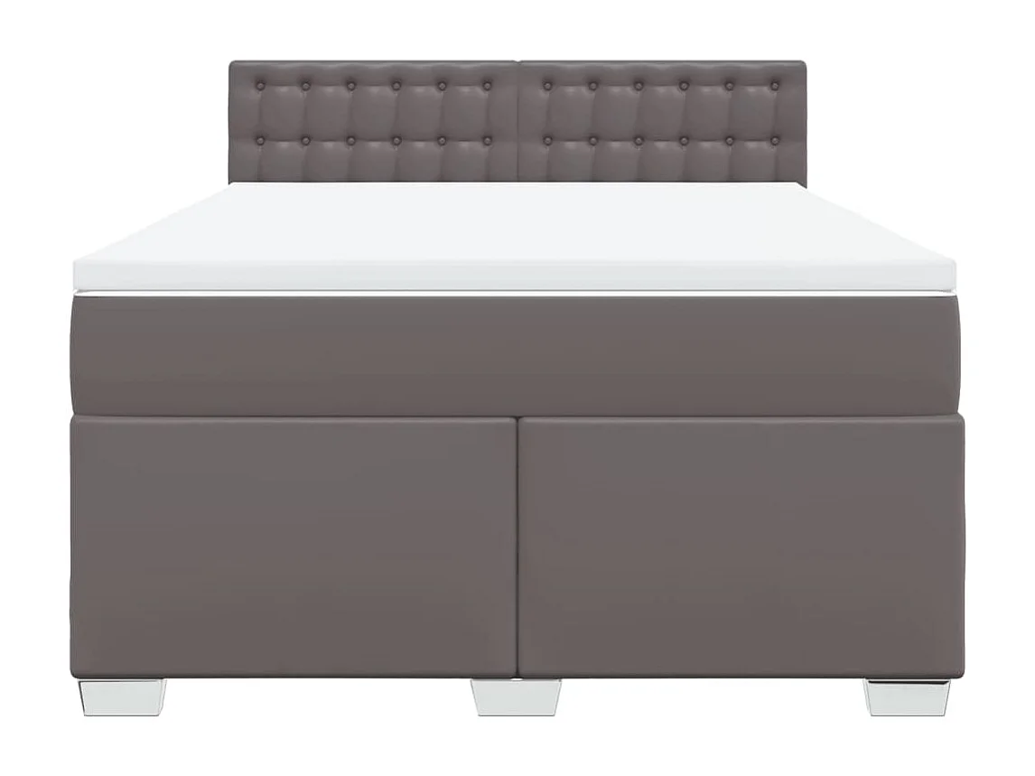 Cama box spring con colchón cuero sintético gris 140x190 cm