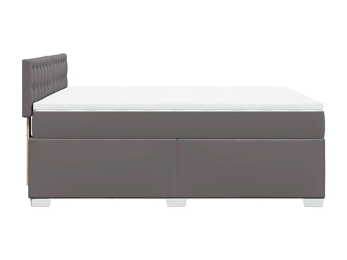 Cama box spring con colchón cuero sintético gris 140x190 cm