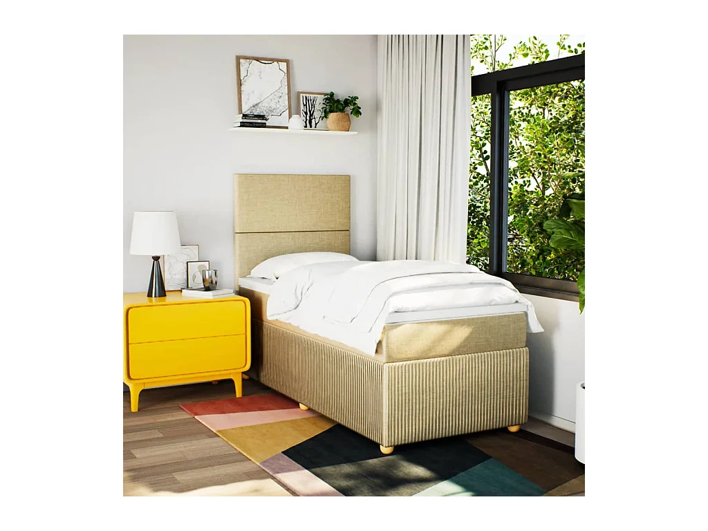 Sommier à lattes de lit avec matelas Crème 90x200 cm Tissu