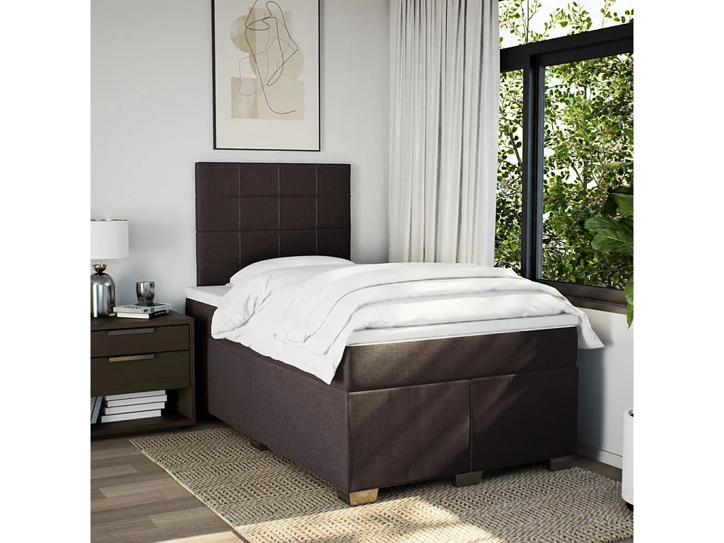 Sommier à lattes de lit et matelas marron foncé 120x190cm tissu