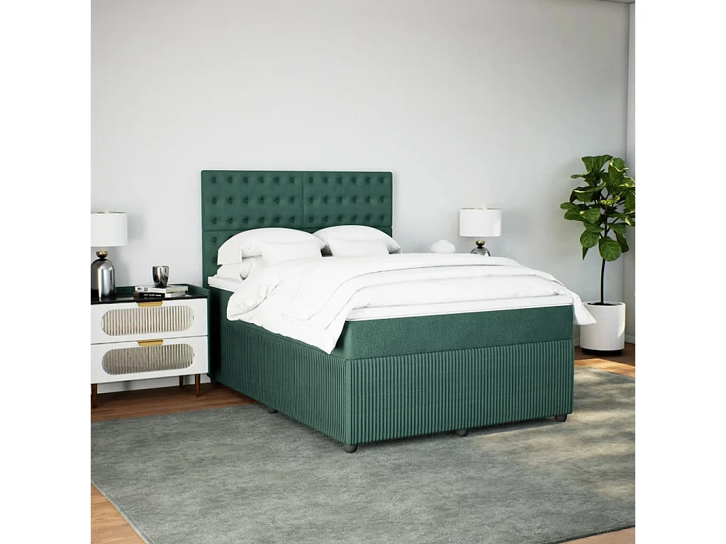 Cama box spring con colchón terciopelo verde oscuro 140x190 cm