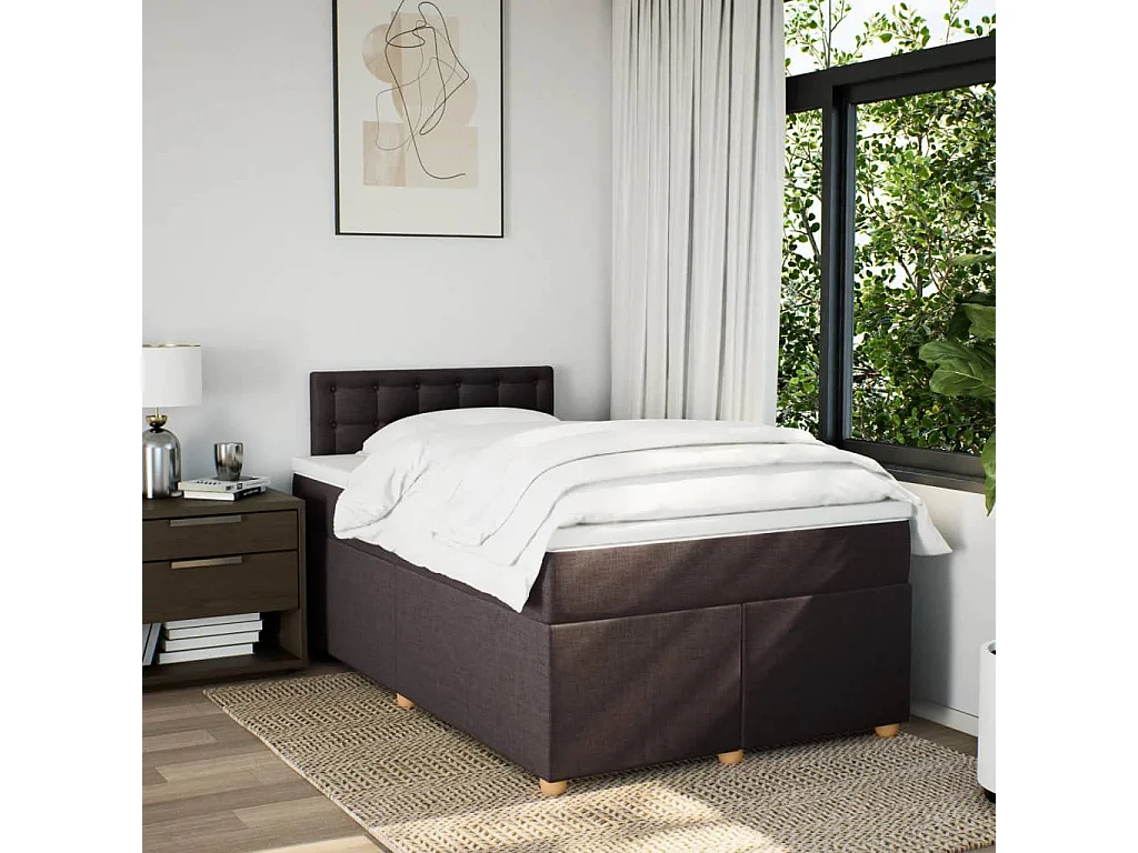 Sommier à lattes de lit et matelas marron foncé 120x190cm tissu