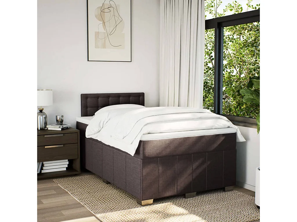Cama box spring con colchón tela marrón oscuro 120x190 cm
