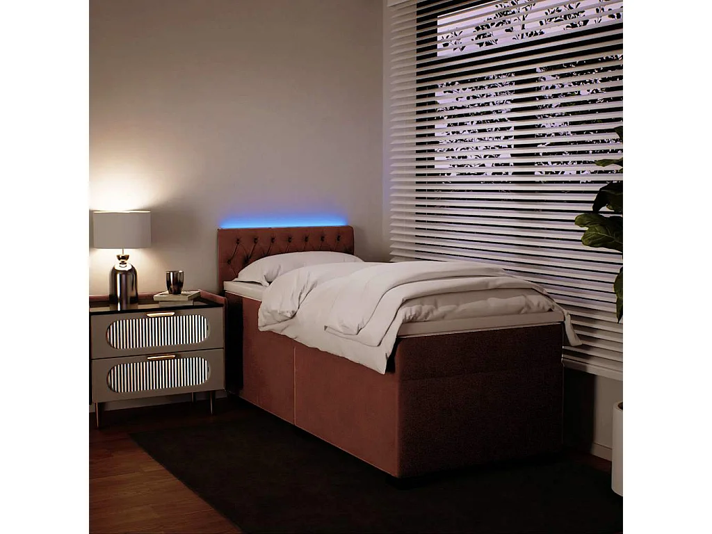 Cama box spring con colchón terciopelo rosa 80x200 cm