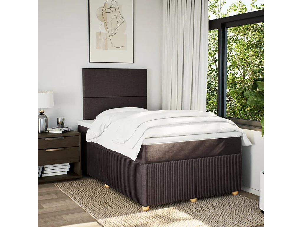 Cama boxspring com colchão 120x190 cm tecido castanho-escuro