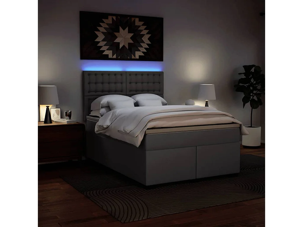 Cama com molas/colchão 140x190 cm couro artificial cinzento