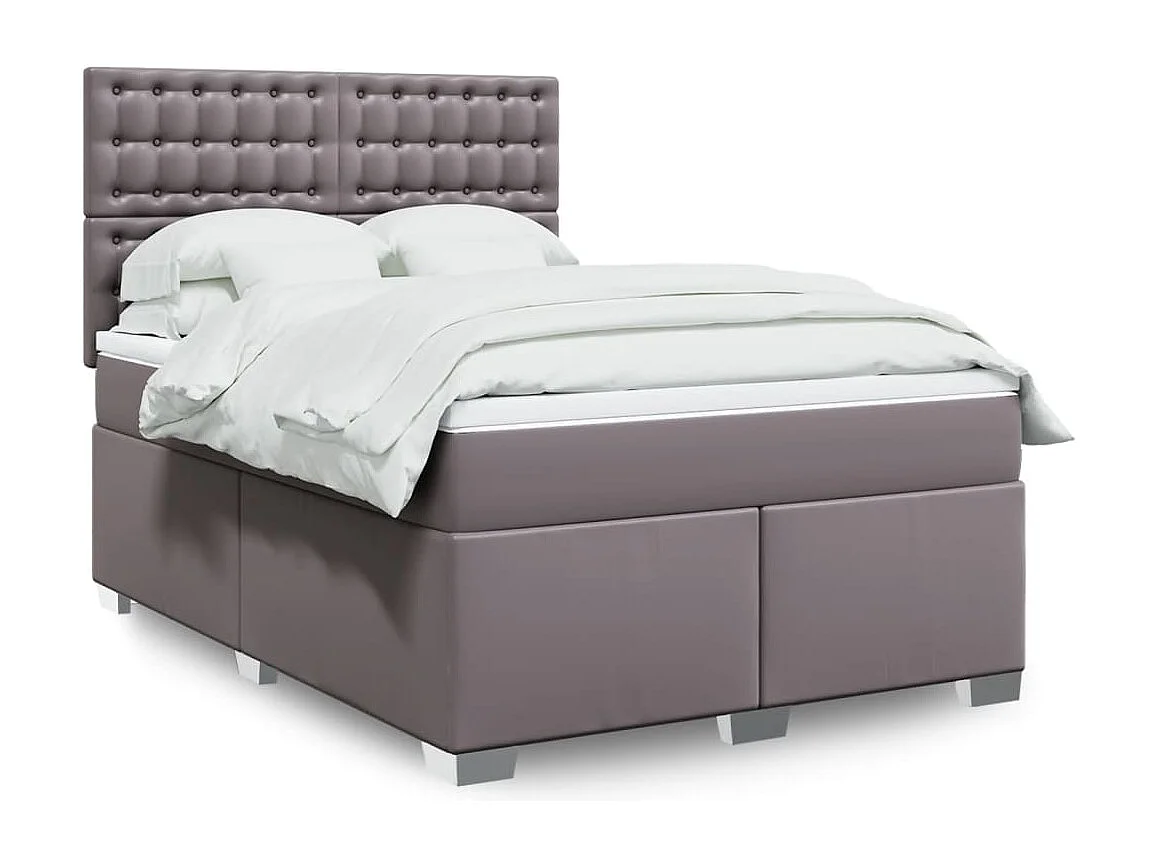 Cama box spring con colchón cuero sintético gris 140x190 cm