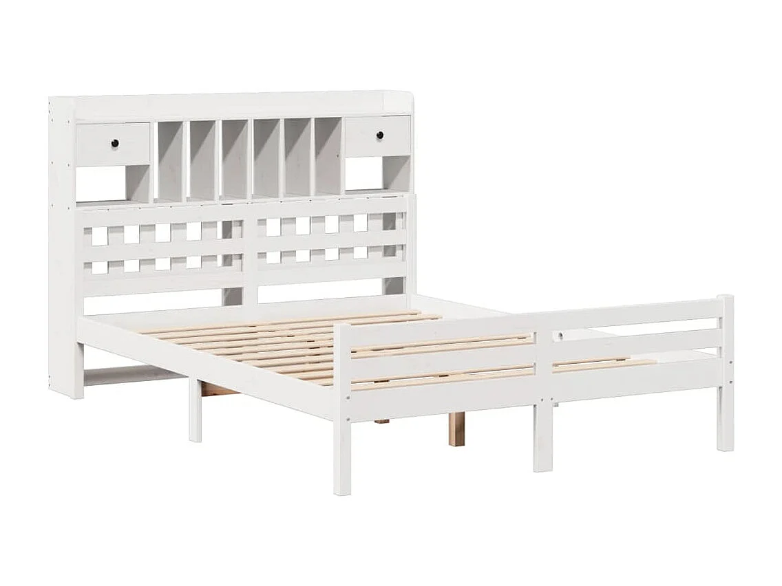 Cama con estantería sin colchón madera maciza blanca 150x200 cm