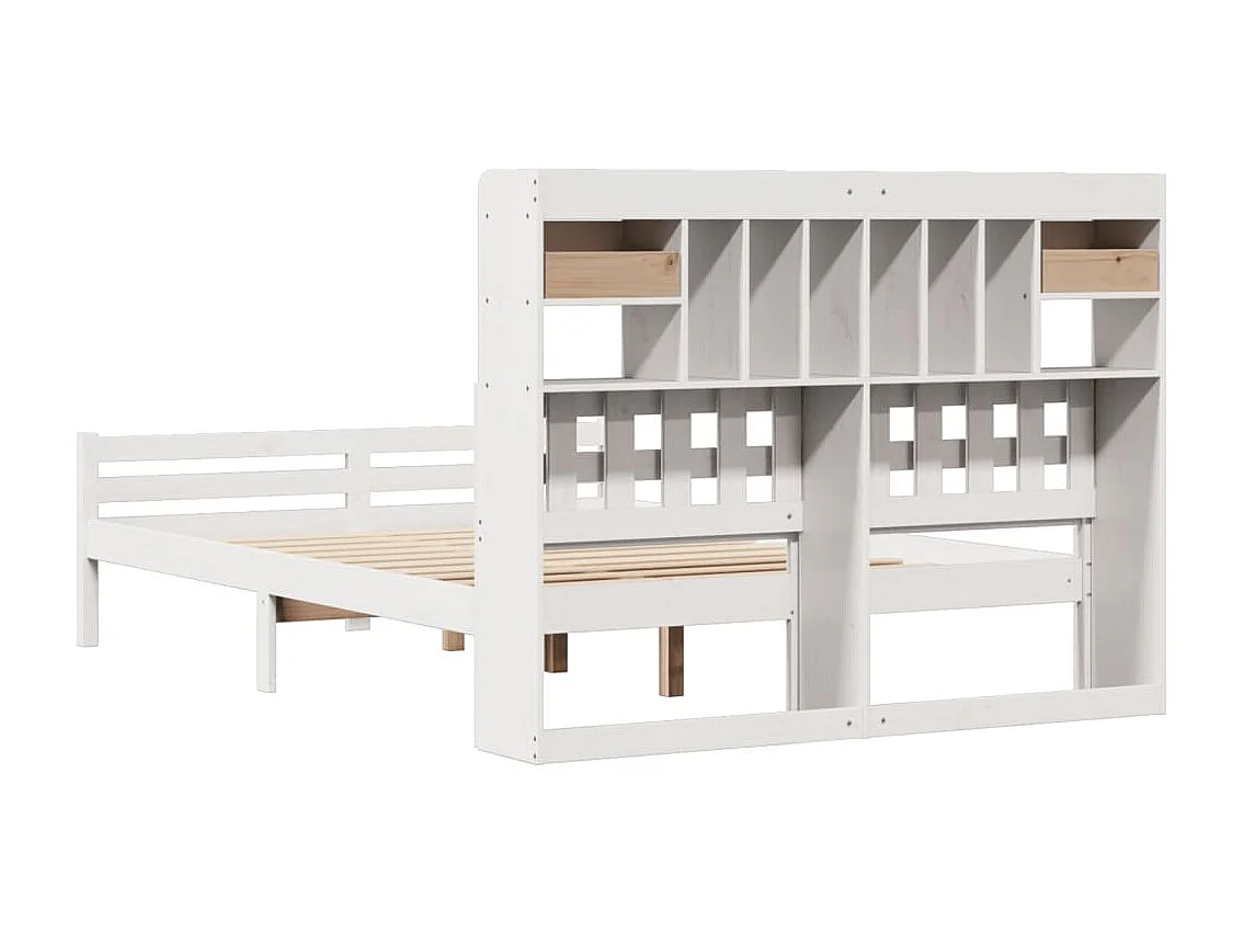 Cama con estantería sin colchón madera maciza blanca 150x200 cm