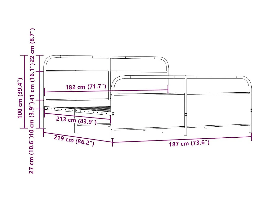 Estructura de cama sin colchón metal roble ahumado 183x213 cm