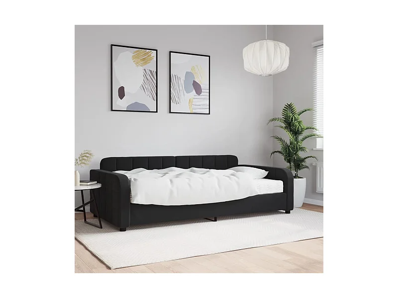 Lit de jour avec matelas noir 100x200 cm velours