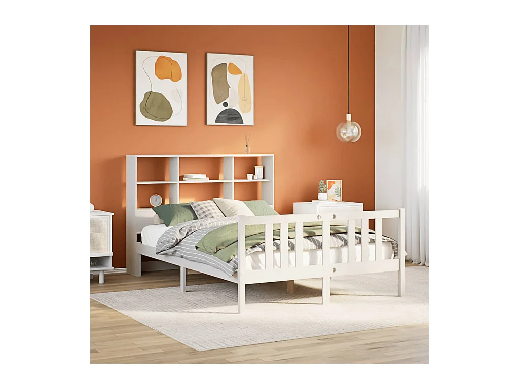 Lit bibliothèque sans matelas blanc 140x200 cm bois pin massif