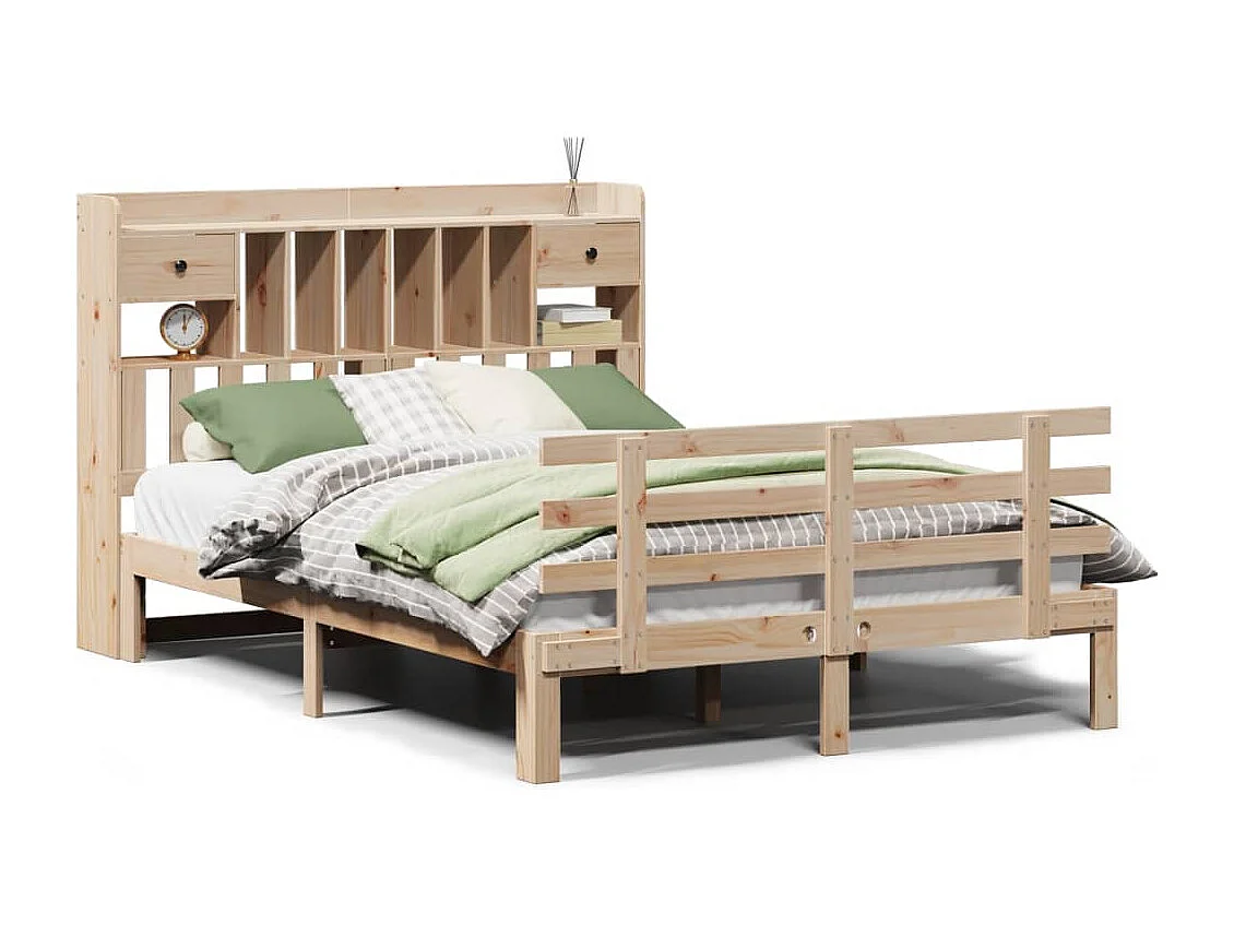 Cama con estantería sin colchón madera maciza de pino 150x200cm