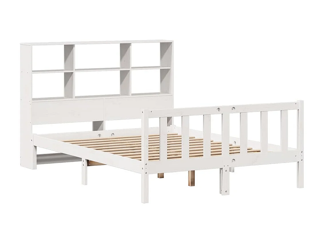 Cama con estantería sin colchón madera maciza blanca 120x190 cm