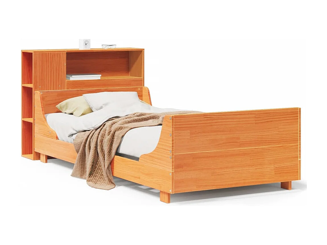 Cama sin colchón madera maciza de pino marrón cera 100x200 cm