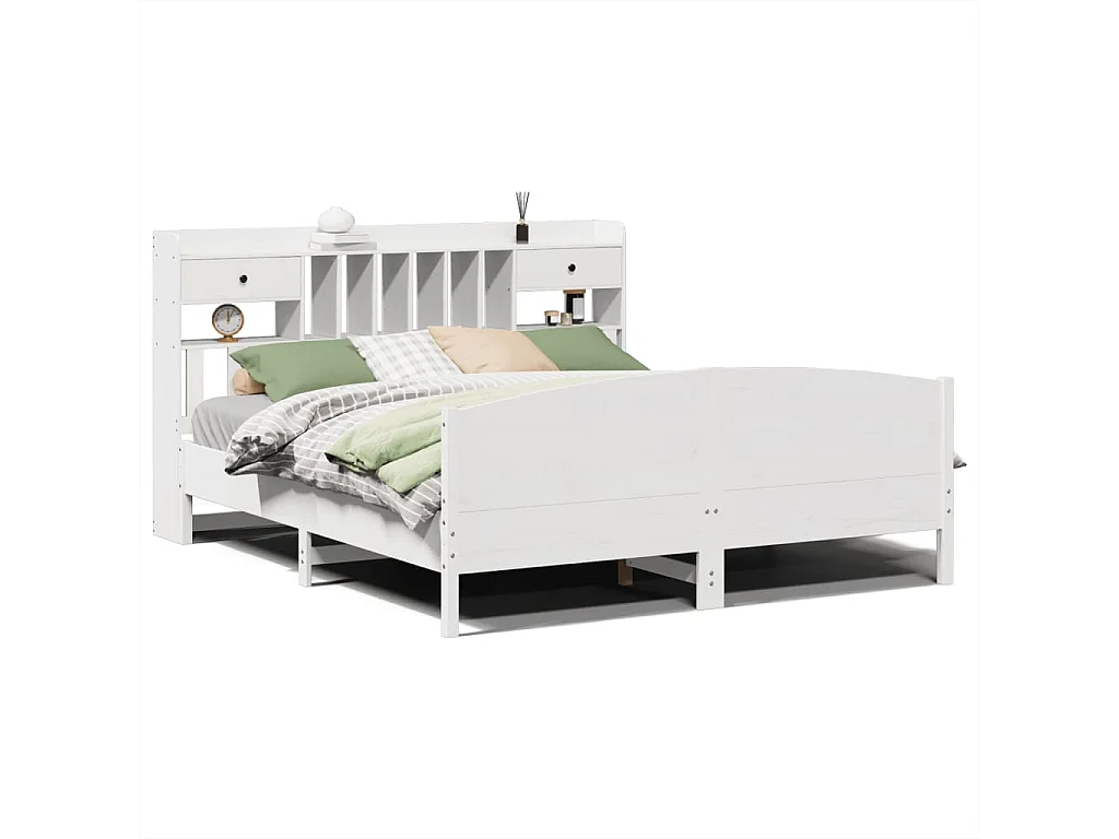 Lit bibliothèque sans matelas blanc 180x200 cm bois pin massif