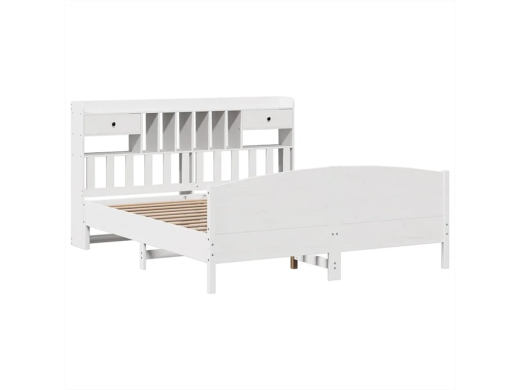 Lit bibliothèque sans matelas blanc 180x200 cm bois pin massif