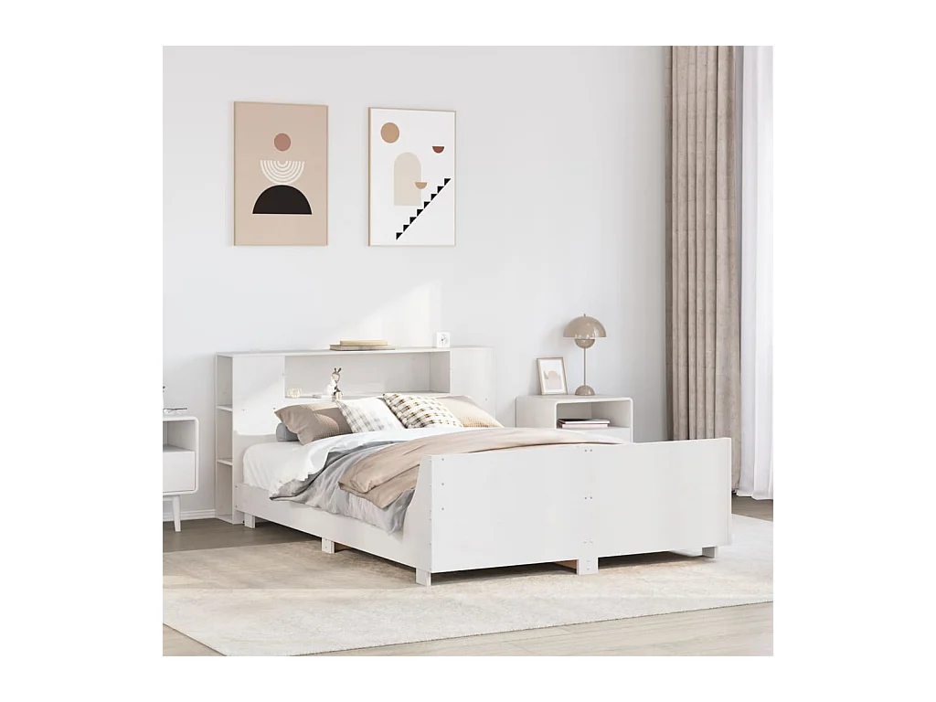 Estructura de cama sin colchón madera de pino blanca 140x190 cm