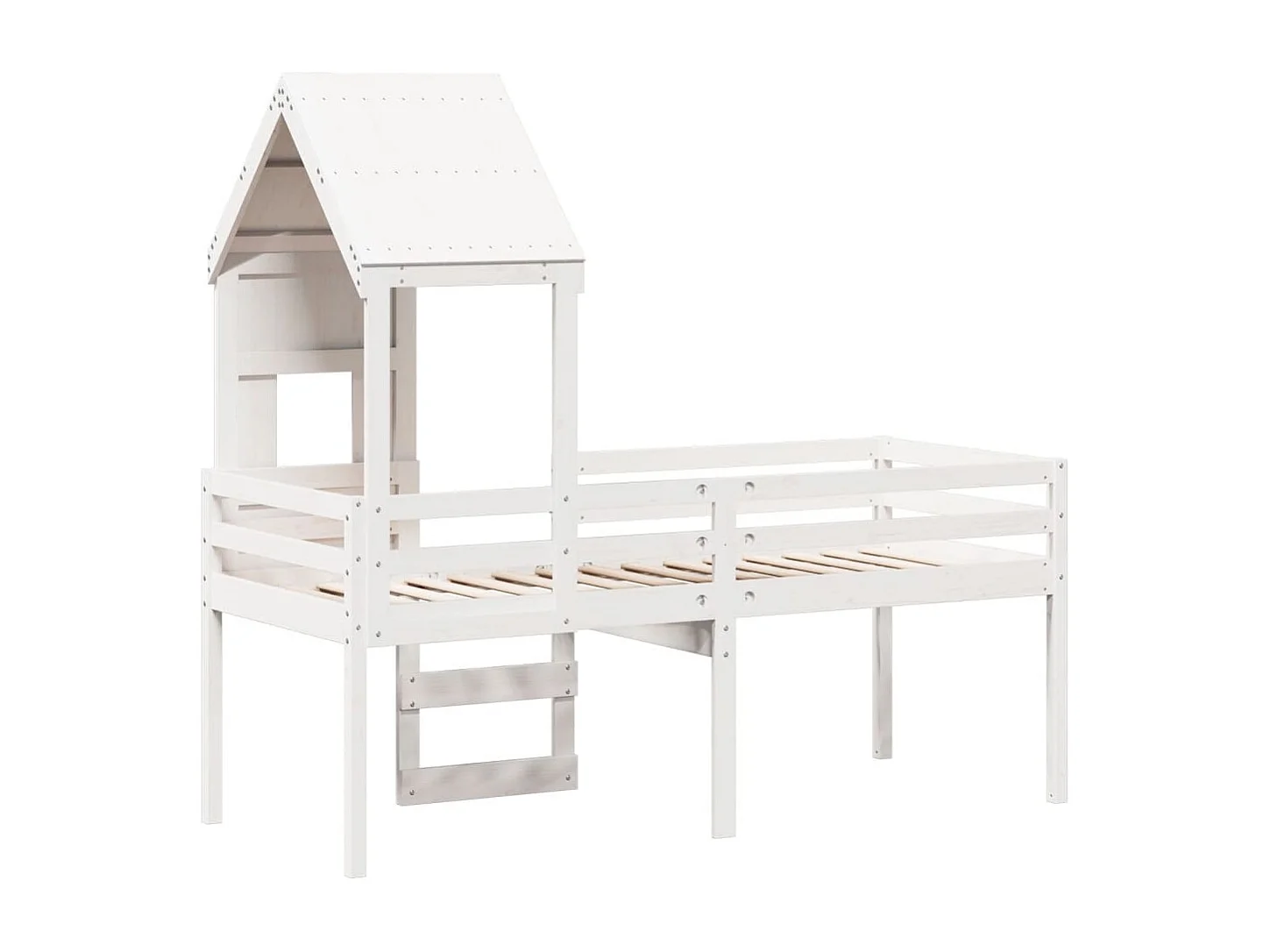 Cama alta con techo madera maciza de pino blanco 80x200 cm