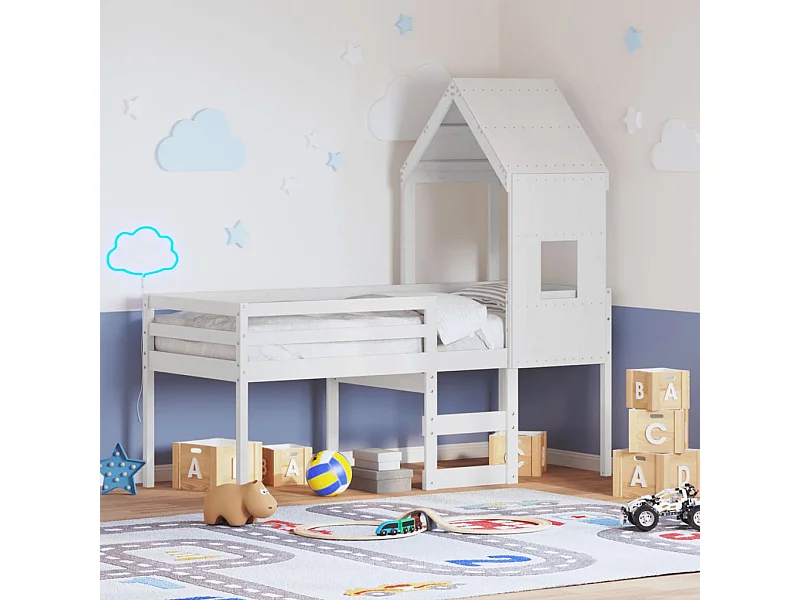 Lit haut avec toit blanc 80x200 cm bois de pin massif