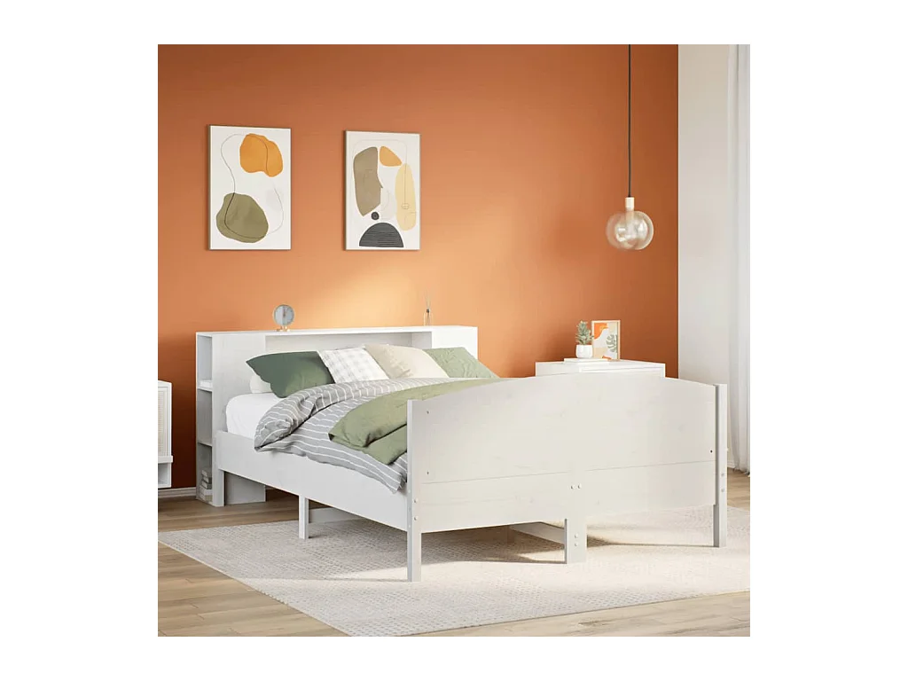 Lit bibliothèque sans matelas blanc 120x190 cm bois pin massif