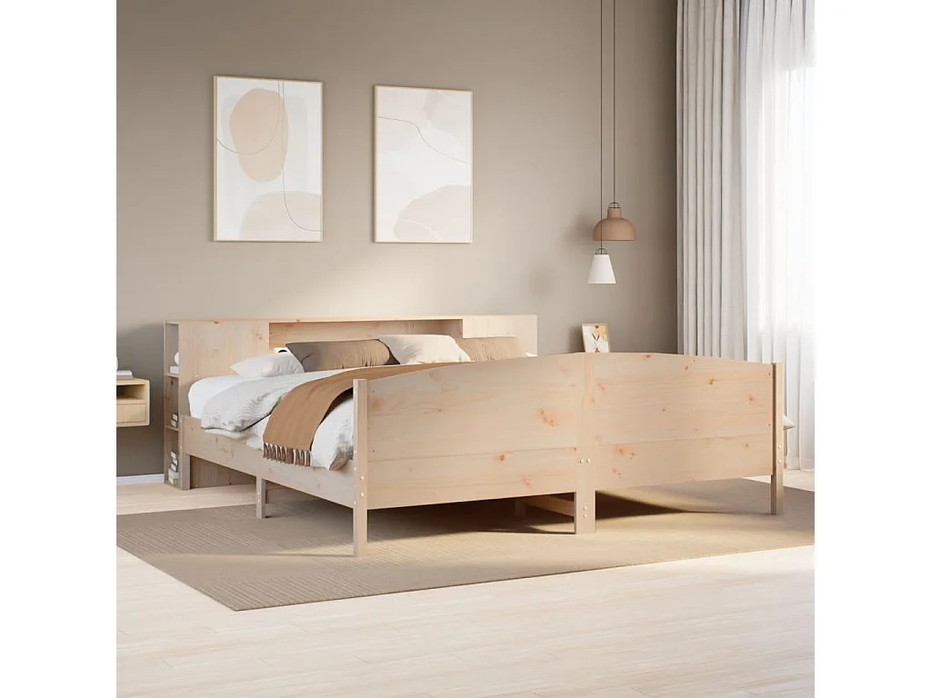 Lit bibliothèque sans matelas 180x200 cm bois massif de pin