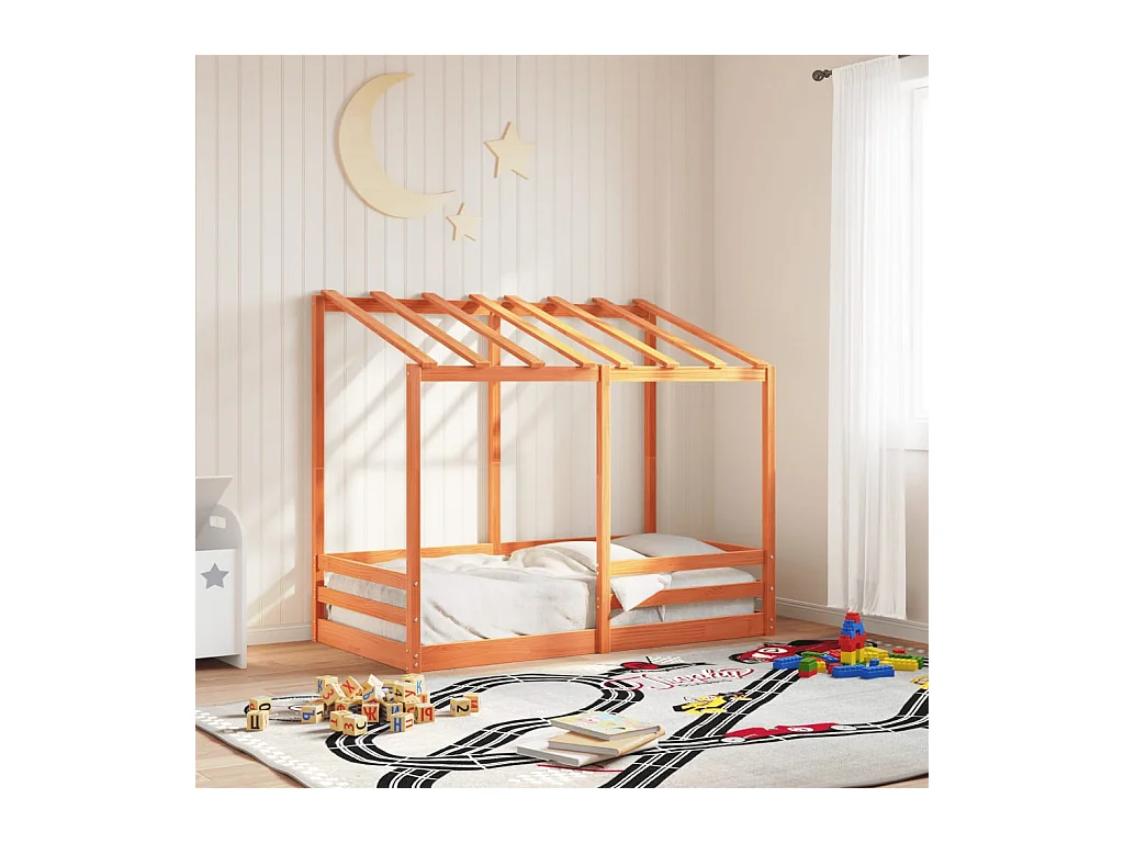 Lit pour enfants et toit cire marron 70x140 cm bois massif pin