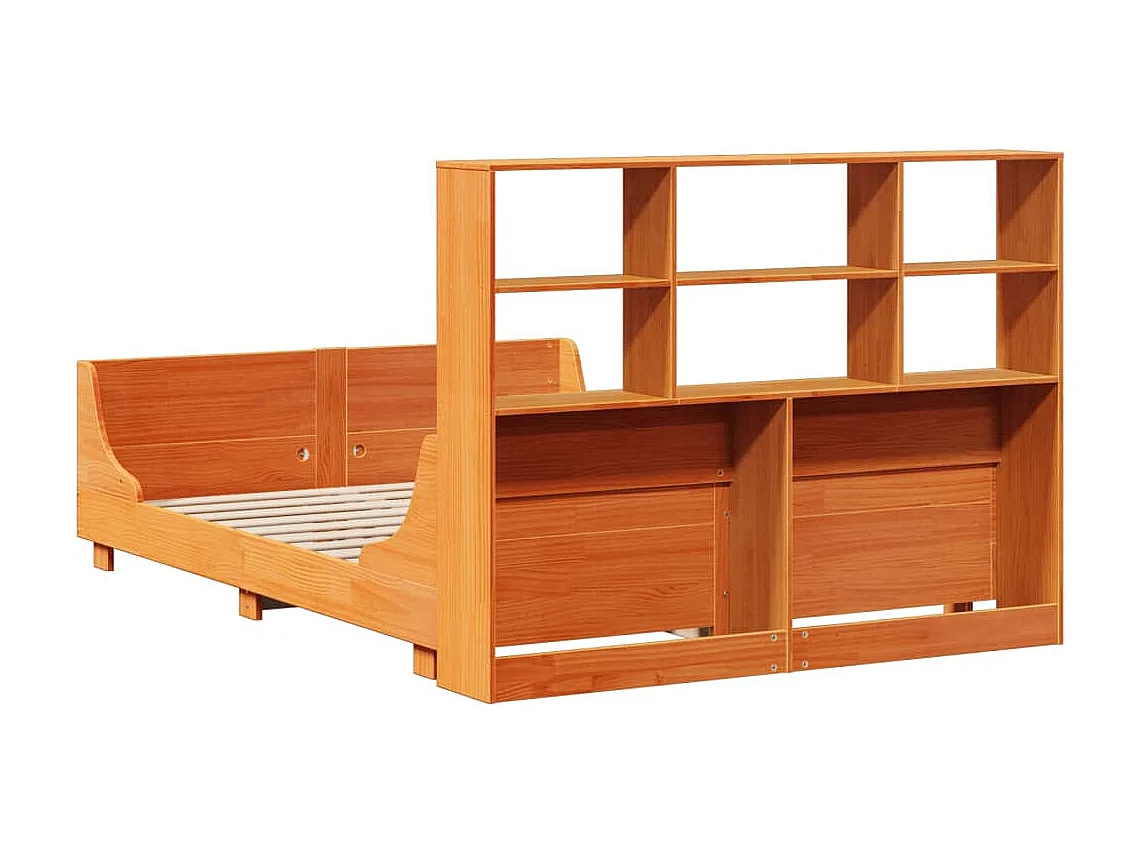 Lit bibliothèque sans matelas cire marron 120x200cm bois massif