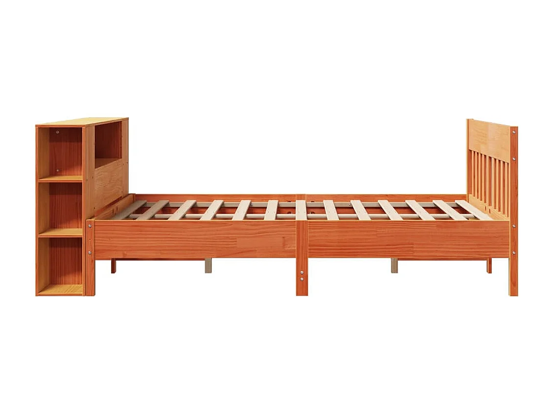 Lit bibliothèque sans matelas cire marron 140x190 cm pin massif
