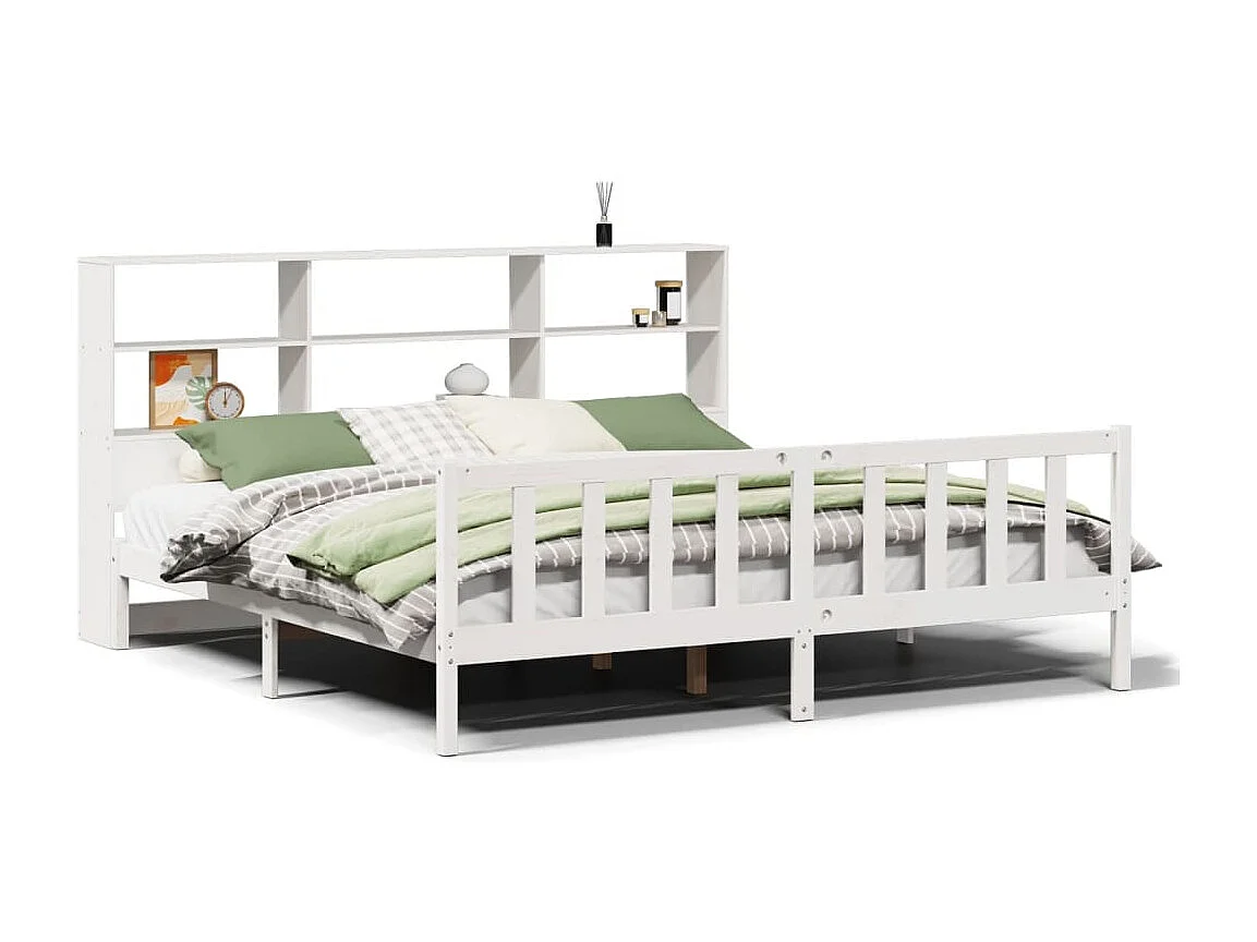 Cama con estantería sin colchón madera maciza blanca 180x200 cm