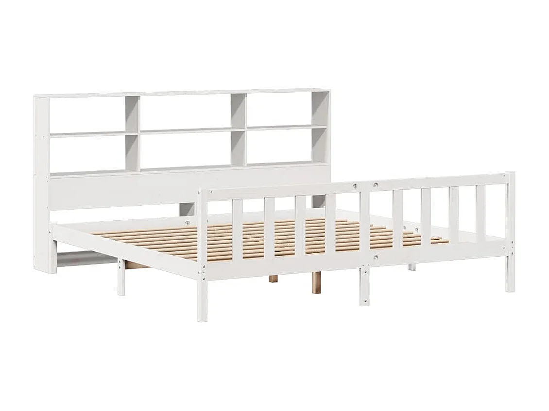 Cama con estantería sin colchón madera maciza blanca 180x200 cm
