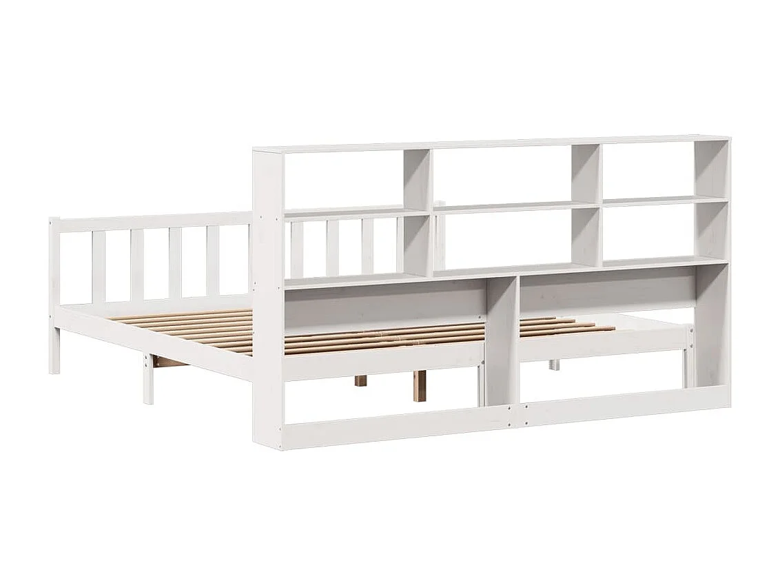 Cama con estantería sin colchón madera maciza blanca 180x200 cm