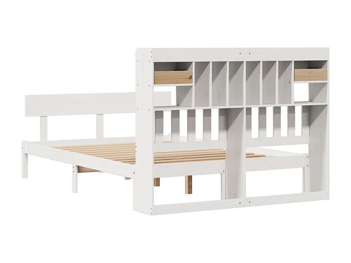 Cama con estantería sin colchón madera maciza blanca 140x190 cm