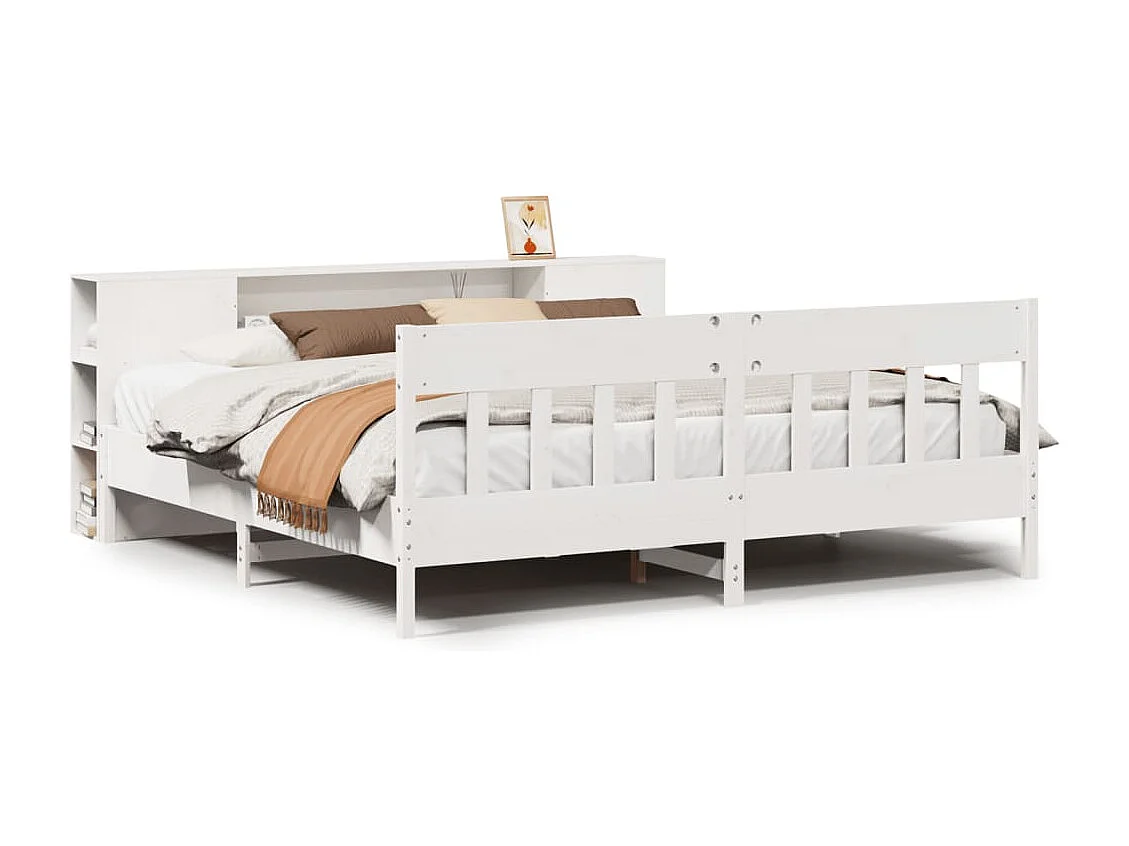 Lit bibliothèque sans matelas blanc 200x200 cm bois pin massif