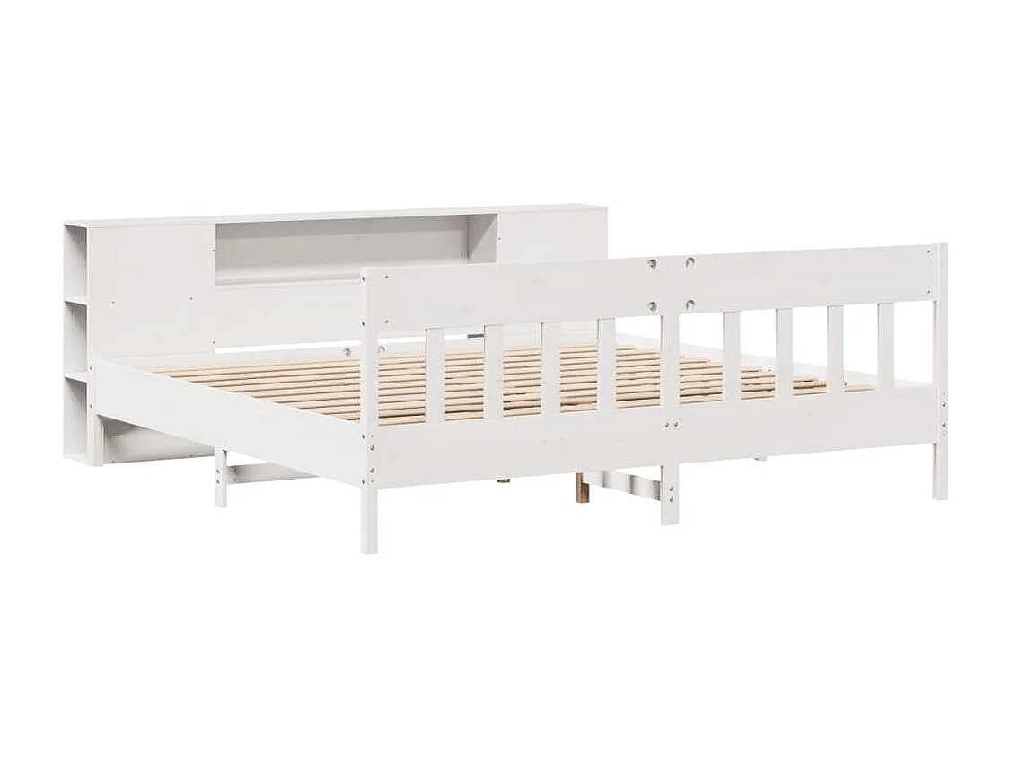 Lit bibliothèque sans matelas blanc 200x200 cm bois pin massif