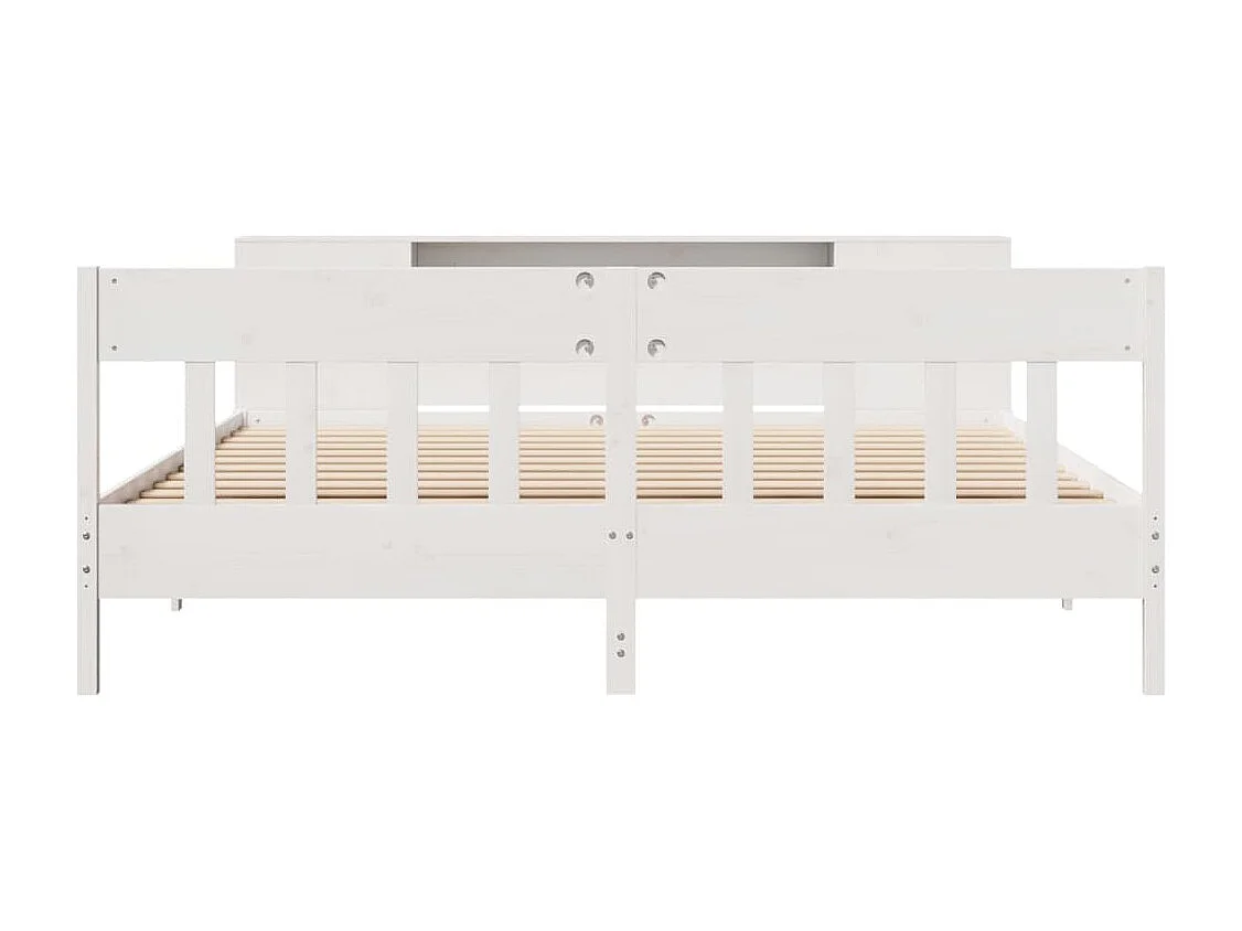 Lit bibliothèque sans matelas blanc 200x200 cm bois pin massif
