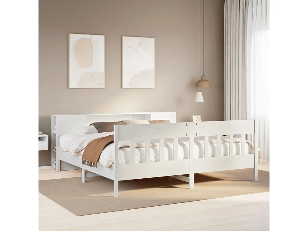 Cama com estante sem colchão 200x200 cm pinho maciço branco